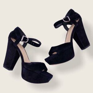 VIA SPIGA Varsha Black Suede Leather Chunky Heel Platform Pumps Size 10